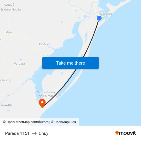 Parada 1151 to Chuy map