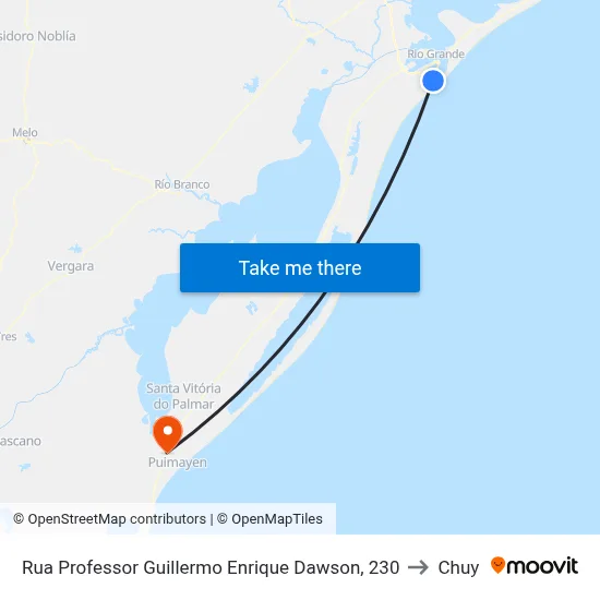 Rua Professor Guillermo Enrique Dawson, 230 to Chuy map