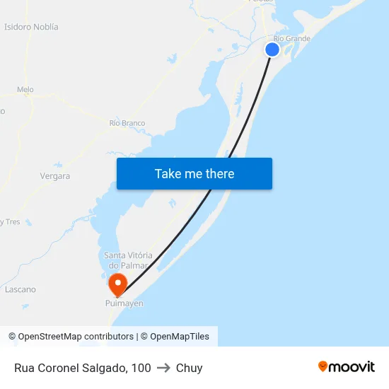 Rua Coronel Salgado, 100 to Chuy map