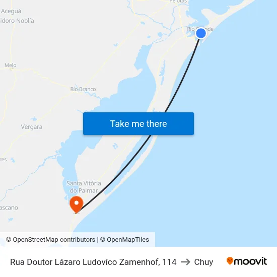 Rua Doutor Lázaro Ludovíco Zamenhof, 114 to Chuy map