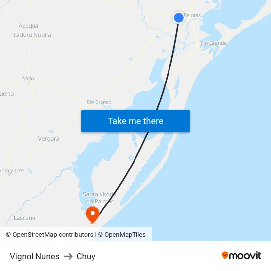 Vignol Nunes to Chuy map