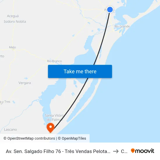 Av. Sen. Salgado Filho 76 - Três Vendas Pelotas - Rs 96055-740 Brasil to Chuy map