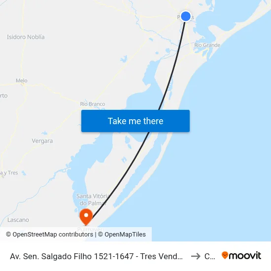 Av. Sen. Salgado Filho 1521-1647 - Tres Vendas Pelotas - Rs Brasil to Chuy map