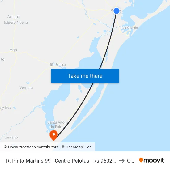 R. Pinto Martins 99 - Centro Pelotas - Rs 96020-350 Brasil to Chuy map