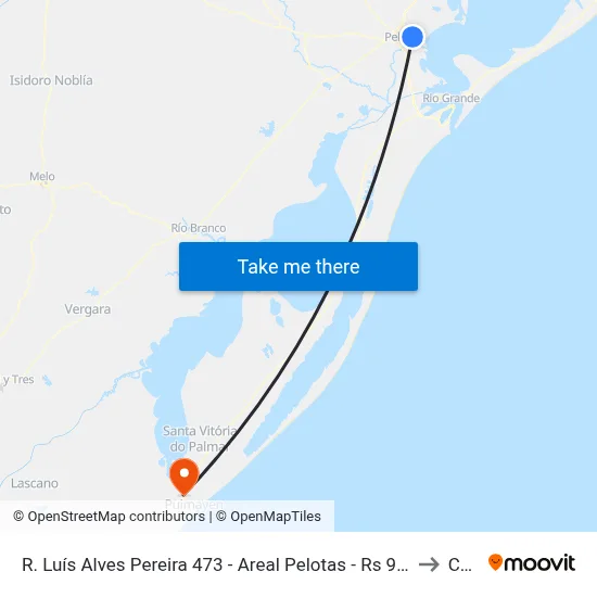 R. Luís Alves Pereira 473 - Areal Pelotas - Rs 96085-210 Brasil to Chuy map
