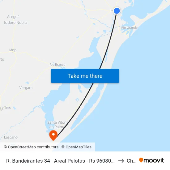 R. Bandeirantes 34 - Areal Pelotas - Rs 96080-020 Brasil to Chuy map