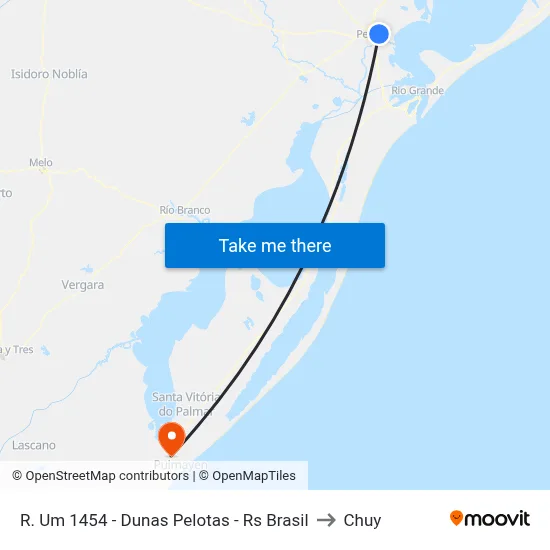 R. Um 1454 - Dunas Pelotas - Rs Brasil to Chuy map