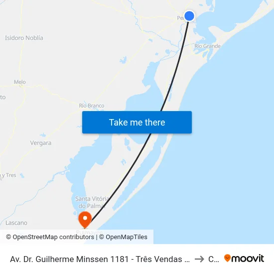 Av. Dr. Guilherme Minssen 1181 - Três Vendas Pelotas - Rs 96087-020 Brasil to Chuy map