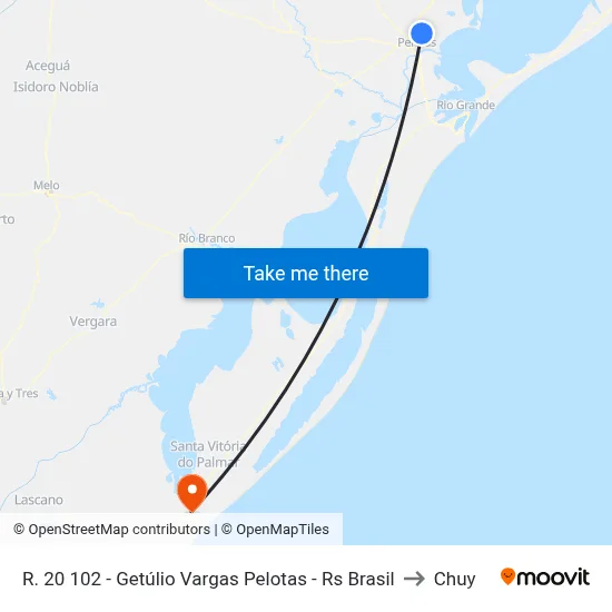 R. 20 102 - Getúlio Vargas Pelotas - Rs Brasil to Chuy map