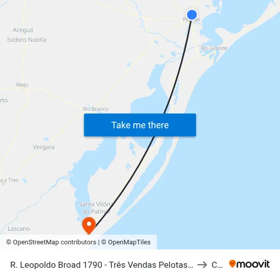 R. Leopoldo Broad 1790 - Três Vendas Pelotas - Rs 96070-370 Brasil to Chuy map