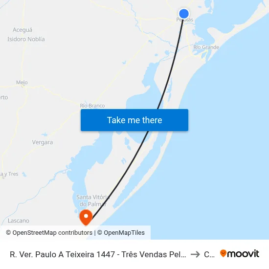R. Ver. Paulo A Teixeira 1447 - Três Vendas Pelotas - Rs 96070-137 Brasil to Chuy map