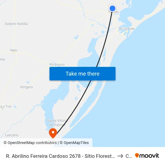 R. Abrilino Ferreira Cardoso 2678 - Sítio Floresta Pelotas - Rs 96070-163 Brasil to Chuy map