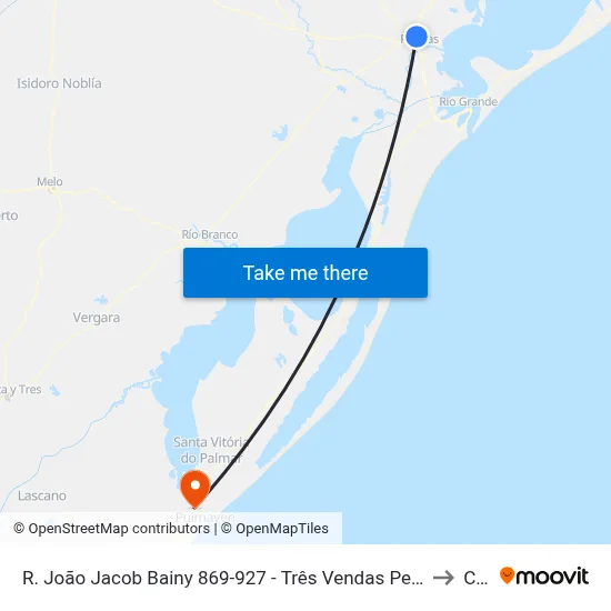 R. João Jacob Bainy 869-927 - Três Vendas Pelotas - Rs 96065-340 Brasil to Chuy map