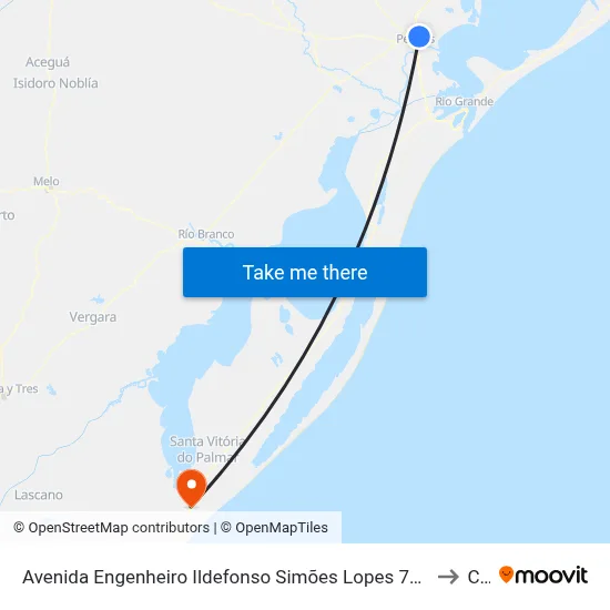 Avenida Engenheiro Ildefonso Simões Lopes 730 Pelotas - Rio Grande Do Sul 96060 Brasil to Chuy map