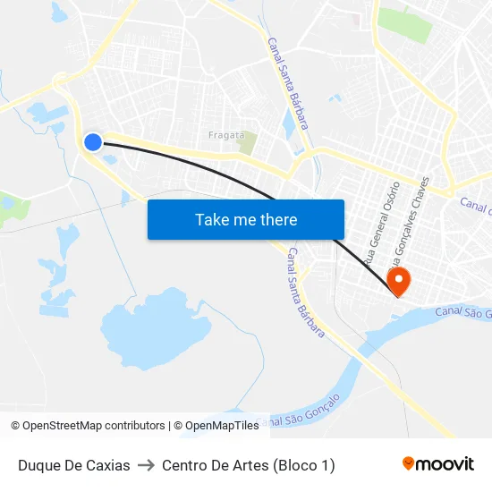 Duque De Caxias to Centro De Artes (Bloco 1) map