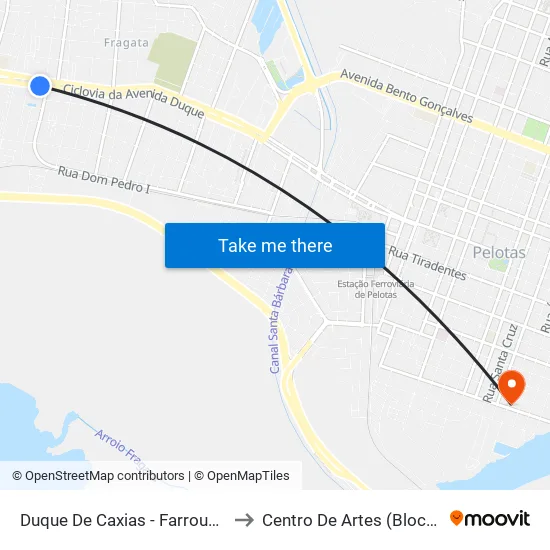Duque De Caxias - Farroupilha to Centro De Artes (Bloco 1) map