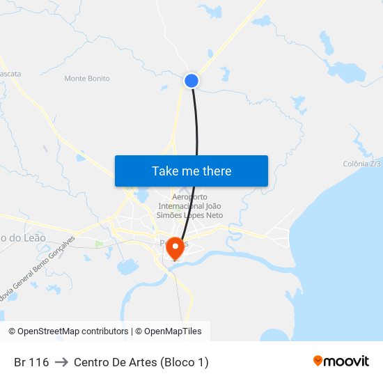 Br 116 to Centro De Artes (Bloco 1) map