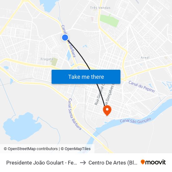 Presidente João Goulart - Ferraçosul to Centro De Artes (Bloco 1) map