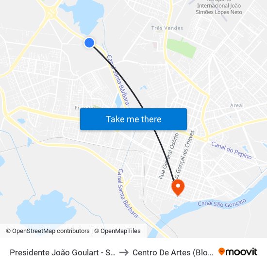 Presidente João Goulart - Silveira to Centro De Artes (Bloco 1) map