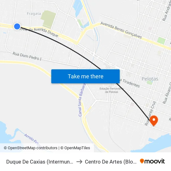 Duque De Caxias (Intermunicipal) to Centro De Artes (Bloco 1) map