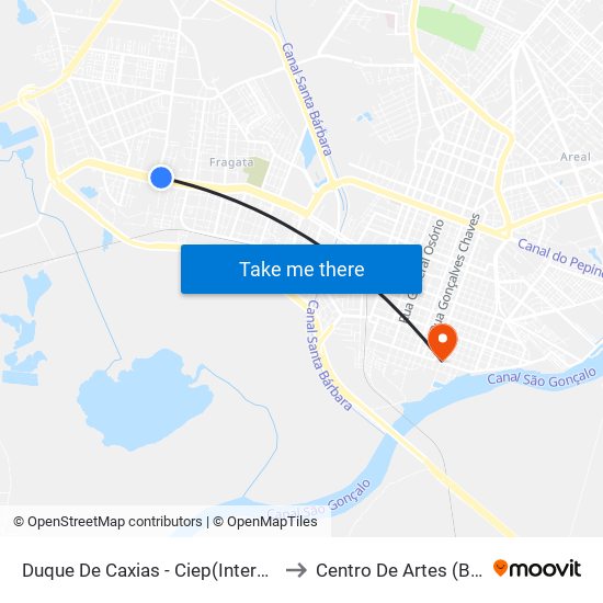 Duque De Caxias - Ciep(Intermunicipal) to Centro De Artes (Bloco 1) map