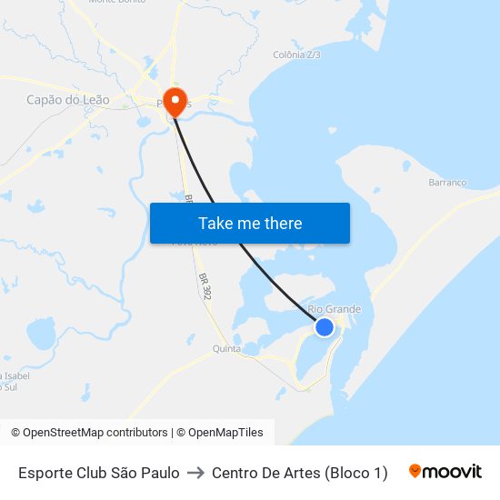 Esporte Club São Paulo to Centro De Artes (Bloco 1) map