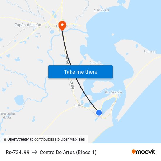 Rs-734, 99 to Centro De Artes (Bloco 1) map