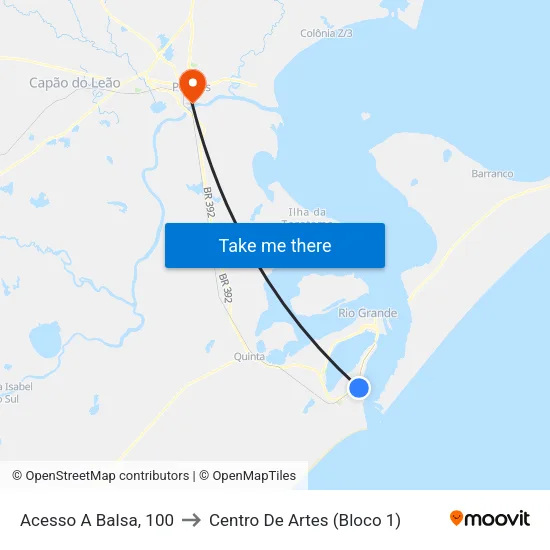 Acesso A Balsa, 100 to Centro De Artes (Bloco 1) map