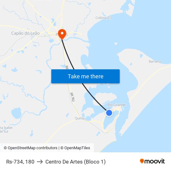 Rs-734, 180 to Centro De Artes (Bloco 1) map