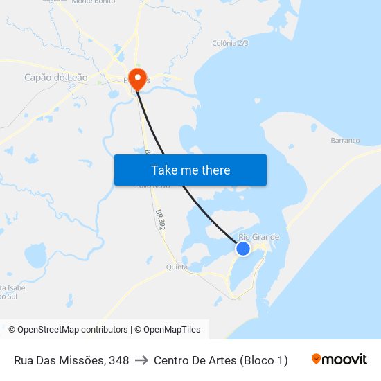 Rua Das Missões, 348 to Centro De Artes (Bloco 1) map