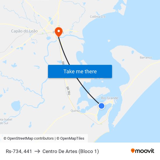 Rs-734, 441 to Centro De Artes (Bloco 1) map