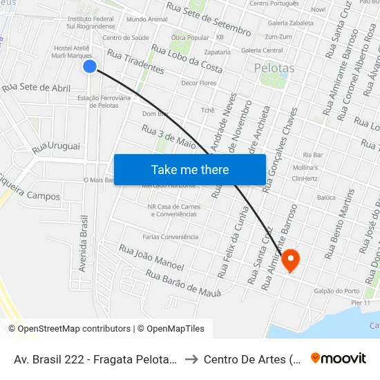 Av. Brasil 222 - Fragata Pelotas - Rs Brasil to Centro De Artes (Bloco 1) map