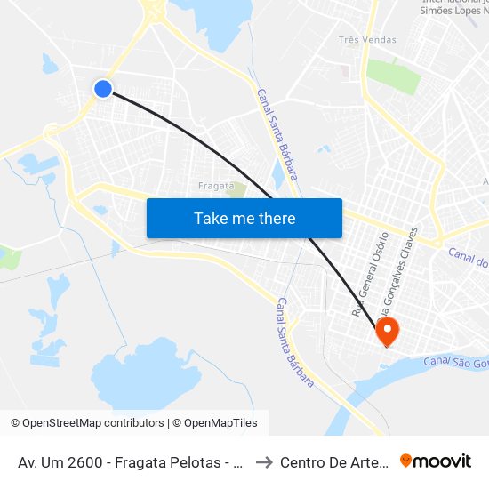 Av. Um 2600 - Fragata Pelotas - Rs 96050-460 Brasil to Centro De Artes (Bloco 1) map