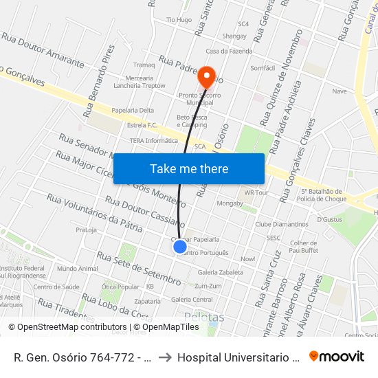 R. Gen. Osório 764-772 - Centro Pelotas - Rs Brasil to Hospital Universitario São Francisco De Paula map