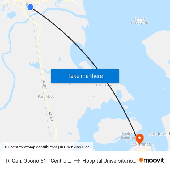 R. Gen. Osório 51 - Centro Pelotas - Rs 96020-000 Brasil to Hospital Universitário Dr. Miguel Riet Corrêa Jr. map