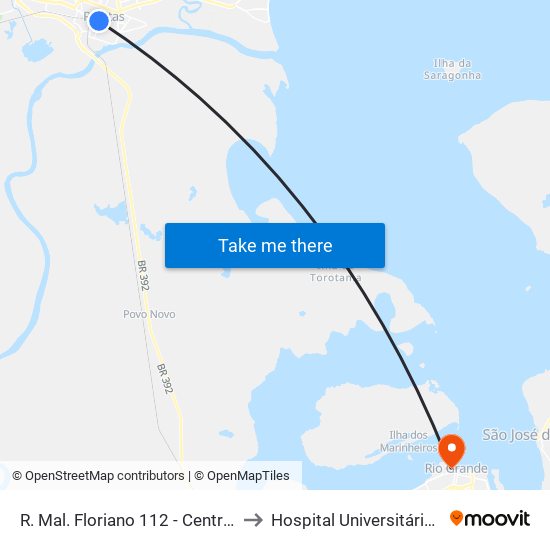 R. Mal. Floriano 112 - Centro Pelotas - Rs 96015-440 Brasil to Hospital Universitário Dr. Miguel Riet Corrêa Jr. map
