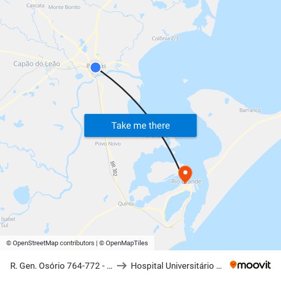 R. Gen. Osório 764-772 - Centro Pelotas - Rs Brasil to Hospital Universitário Dr. Miguel Riet Corrêa Jr. map