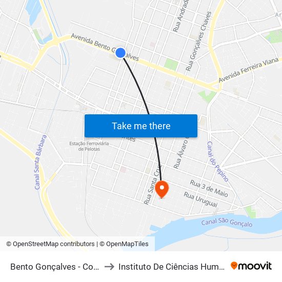 Bento Gonçalves - Colégio Pelotense to Instituto De Ciências Humanas Da Ufpel - Ich map
