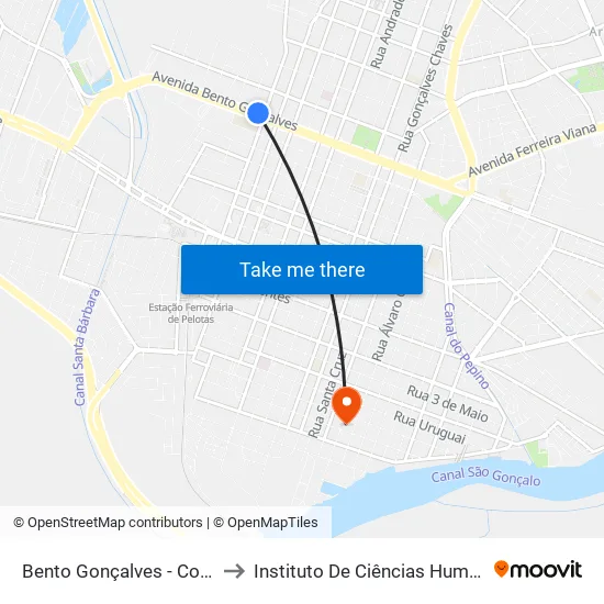 Bento Gonçalves - Colégio Pelotense to Instituto De Ciências Humanas Da Ufpel - Ich map
