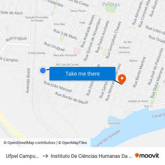 Ufpel Campus Eim to Instituto De Ciências Humanas Da Ufpel - Ich map