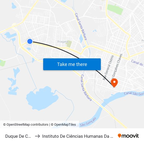 Duque De Caxias to Instituto De Ciências Humanas Da Ufpel - Ich map