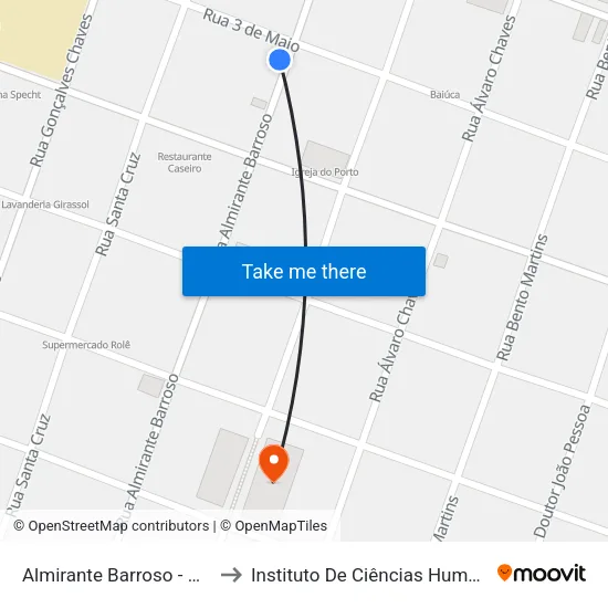 Almirante Barroso -  Ufpel Campus II to Instituto De Ciências Humanas Da Ufpel - Ich map