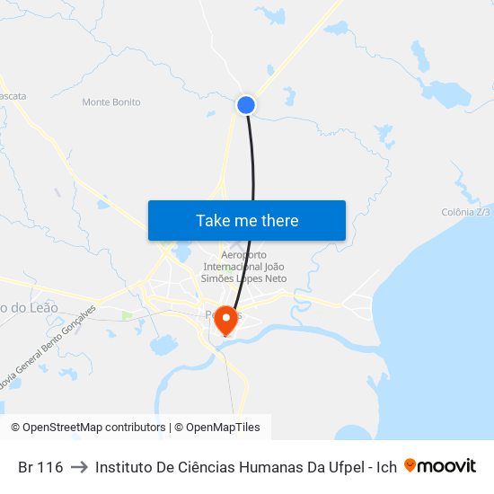 Br 116 to Instituto De Ciências Humanas Da Ufpel - Ich map