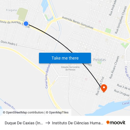 Duque De Caxias (Intermunicipal) to Instituto De Ciências Humanas Da Ufpel - Ich map