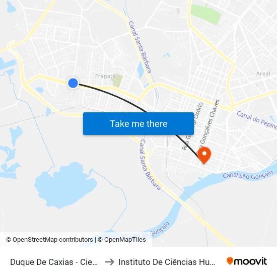 Duque De Caxias - Ciep(Intermunicipal) to Instituto De Ciências Humanas Da Ufpel - Ich map