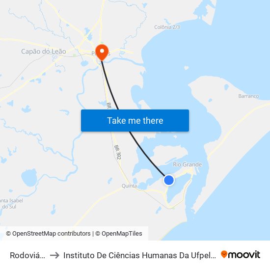 Rodoviária to Instituto De Ciências Humanas Da Ufpel - Ich map