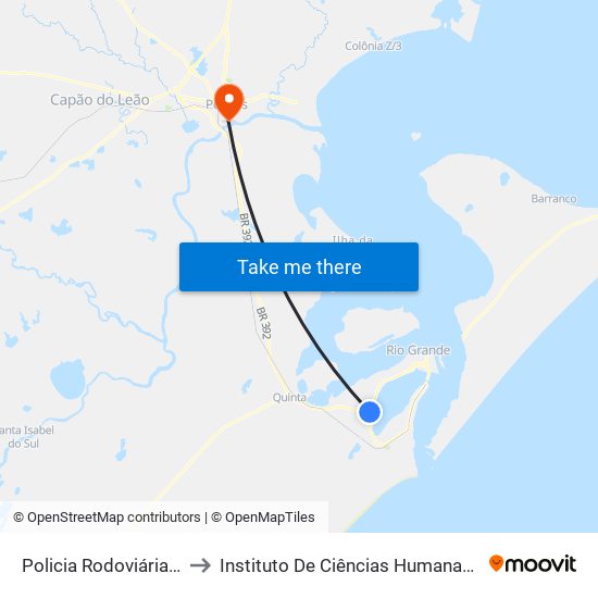 Policia Rodoviária Estadual to Instituto De Ciências Humanas Da Ufpel - Ich map
