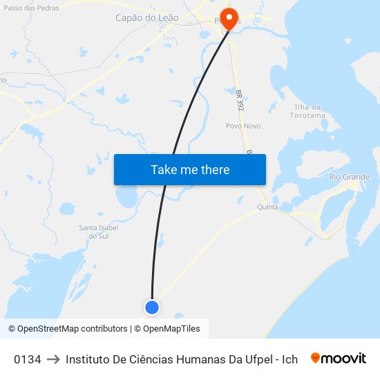 0134 to Instituto De Ciências Humanas Da Ufpel - Ich map