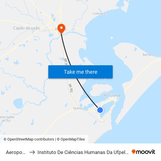 Aeroporto to Instituto De Ciências Humanas Da Ufpel - Ich map