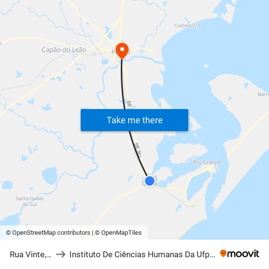 Rua Vinte, 93 to Instituto De Ciências Humanas Da Ufpel - Ich map